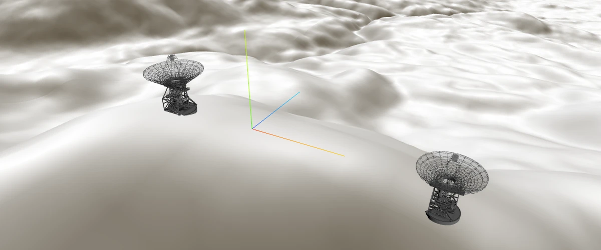 Use a custom style layer with three.js to add 3D models to a map with 3d terrain.