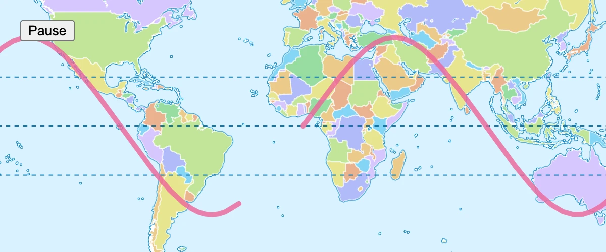 Animate a line by updating a GeoJSON source on each frame.