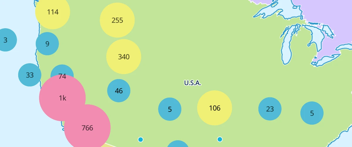 Use MapLibre GL JS' built-in functions to visualize points as clusters.