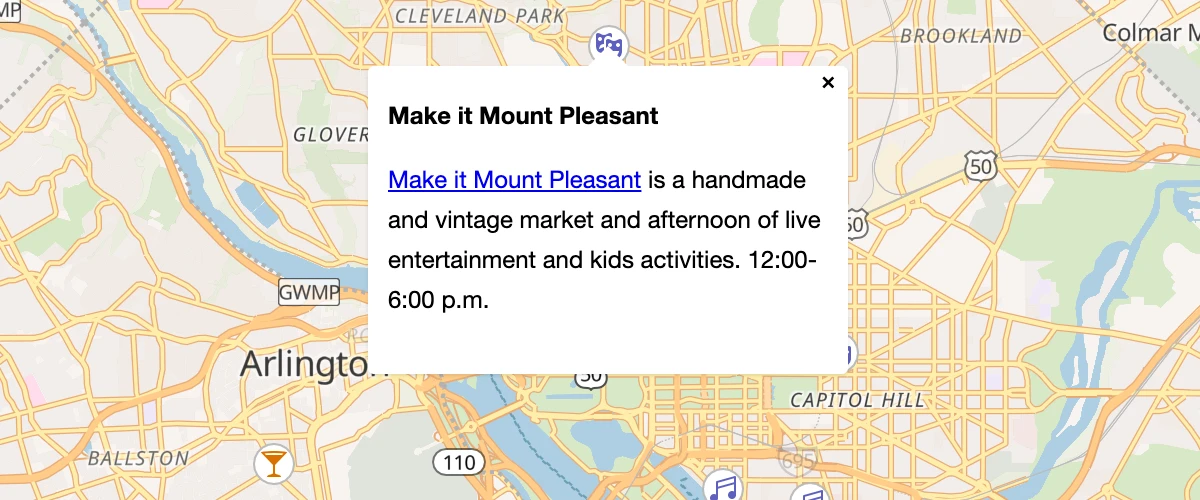 When a user clicks a symbol, show a popup containing more information.