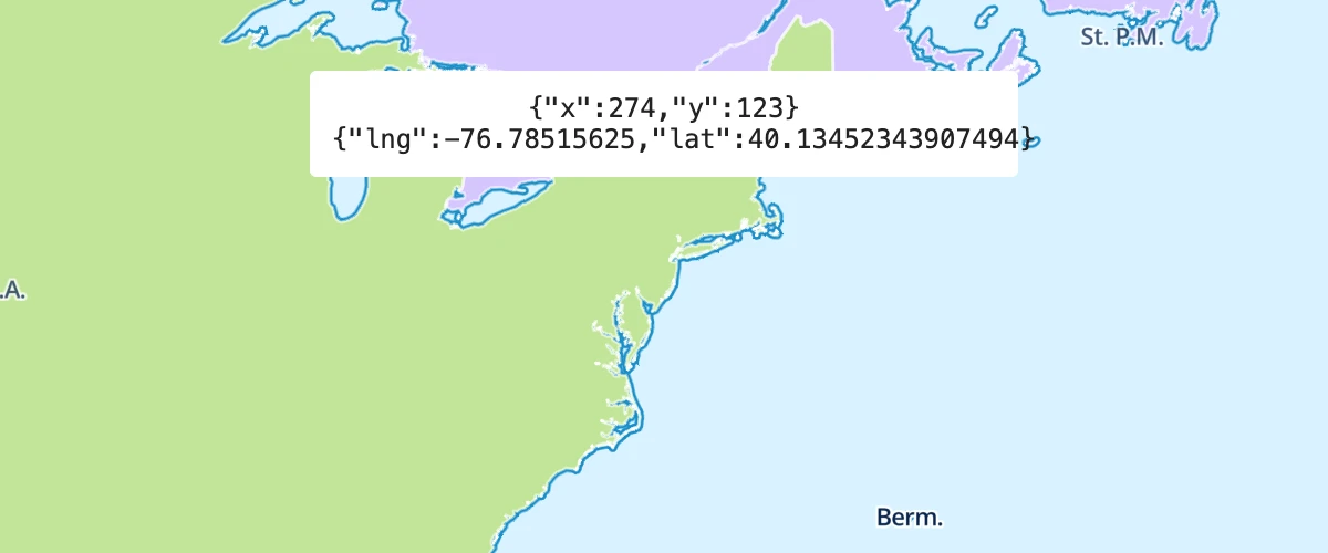 Show mouse position on hover with pixel and latitude and longitude coordinates.